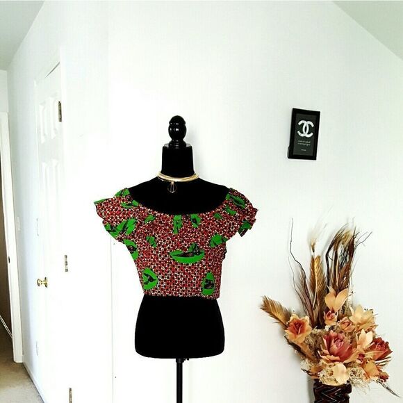 Woman King African print topCrop off shoulder top - Picture 1 of 4